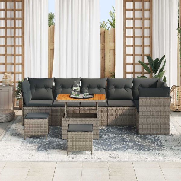 vidaXL Conjunto de sofá de jardín 9 pcs Gris ratán sintético