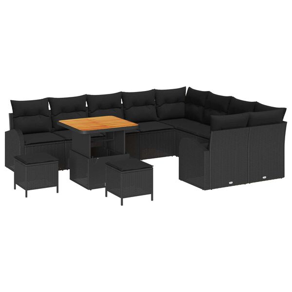 vidaXL Conjunto de sof&aacute; de jard&iacute;n con coj&iacute;n con almohada 12 pcs Negro