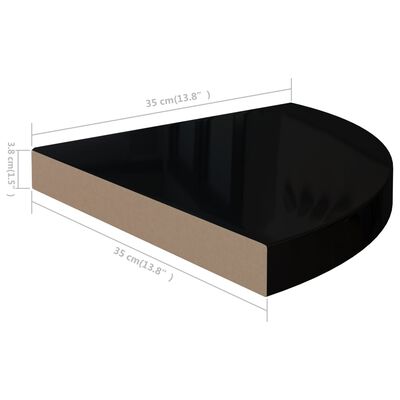 vidaXL Estante flotante esquina 2 uds MDF negro brillante 35x35x3,8 cm