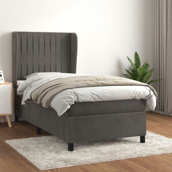 vidaXL Cama box spring con colch&oacute;n terciopelo gris oscuro 90x190 cm