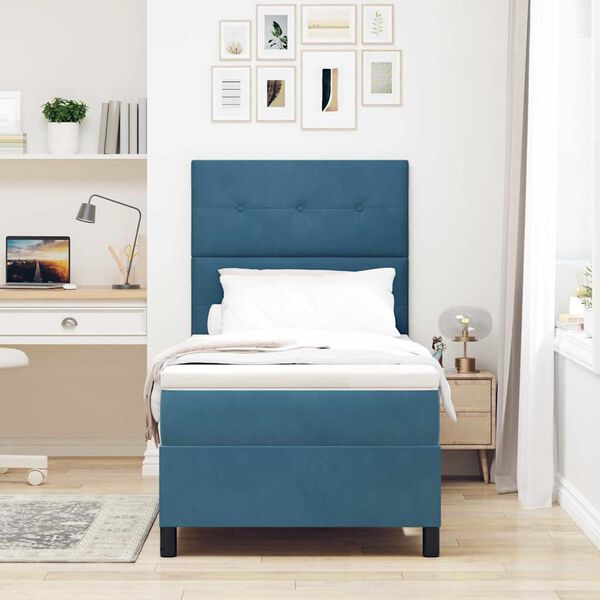 vidaXL Cama tipo Box Spring con colch&oacute;n Azul Oscuro 90 x 200 cm tela