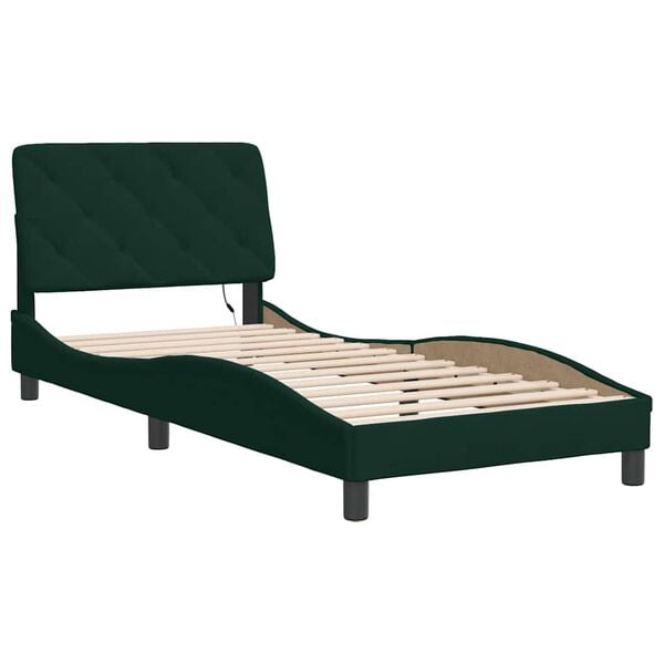 vidaXL Estructura de cama con LED sin colch&oacute;n terciopelo verde oscuro 90x190 cm