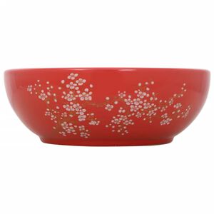 vidaXL Lavabo sobre encimera redondo cer&aacute;mica blanco y rojo &Phi;41x14 cm