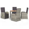 vidaXL Set comedor de jard&iacute;n 5 piezas con cojines rat&aacute;n sint&eacute;tico gris