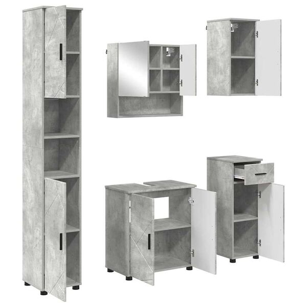 vidaXL Juego de muebles de ba&ntilde;o con caj&oacute;n 5 pcs Gris Concreto