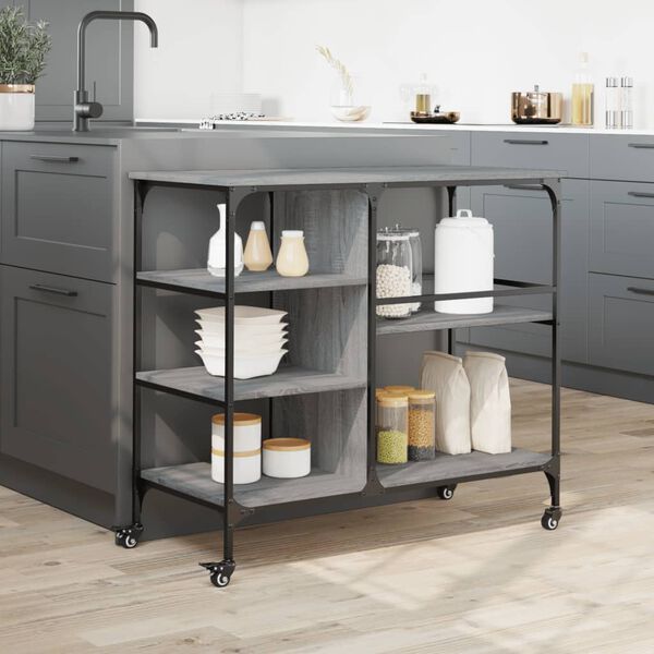 vidaXL Carrito de cocina madera ingenier&iacute;a gris Sonoma 100x45x89,5 cm