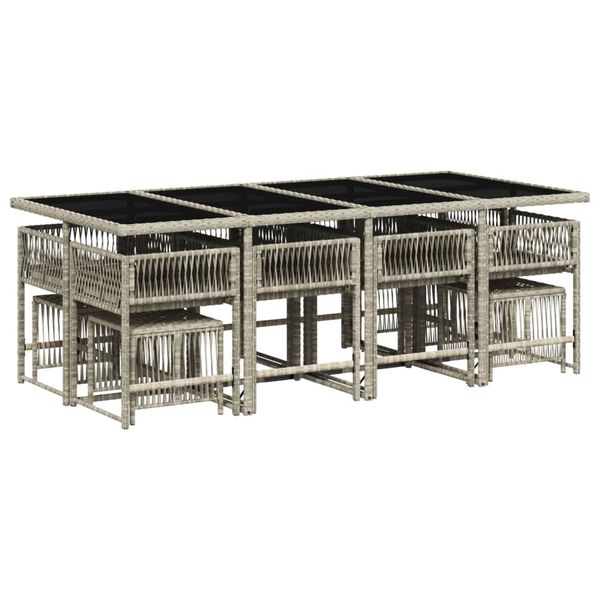 vidaXL Set comedor jard&iacute;n y cojines 13 pzas rat&aacute;n sint&eacute;tico gris claro