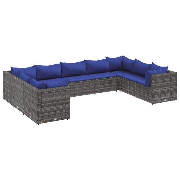 vidaXL Set de muebles de jardín 9 pzas y cojines ratán sintético gris