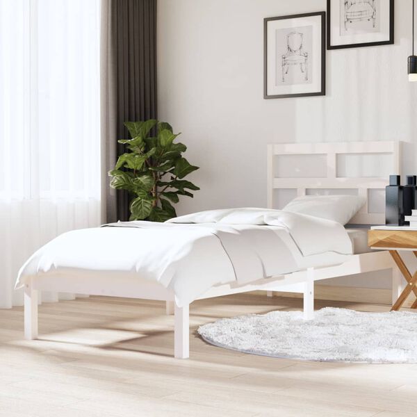 vidaXL Estructura de cama individual madera maciza blanco 75x190 cm