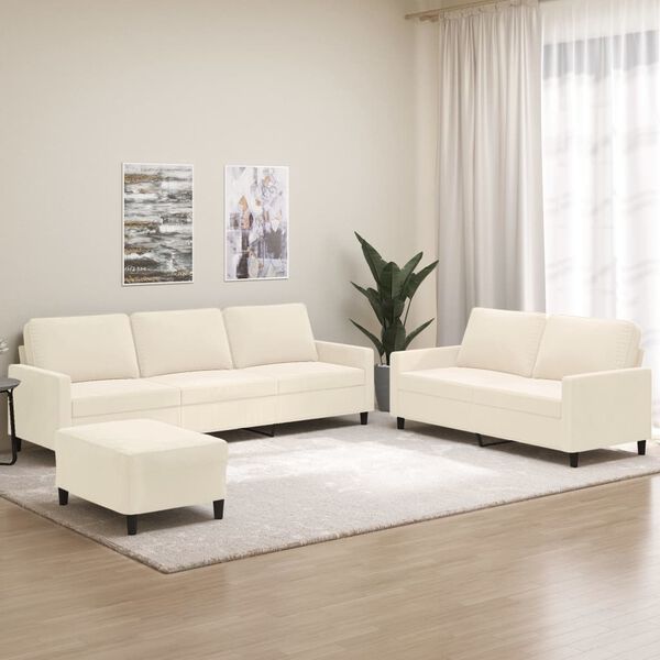 vidaXL Juego de sof&aacute;s con cojines 3 piezas terciopelo crema