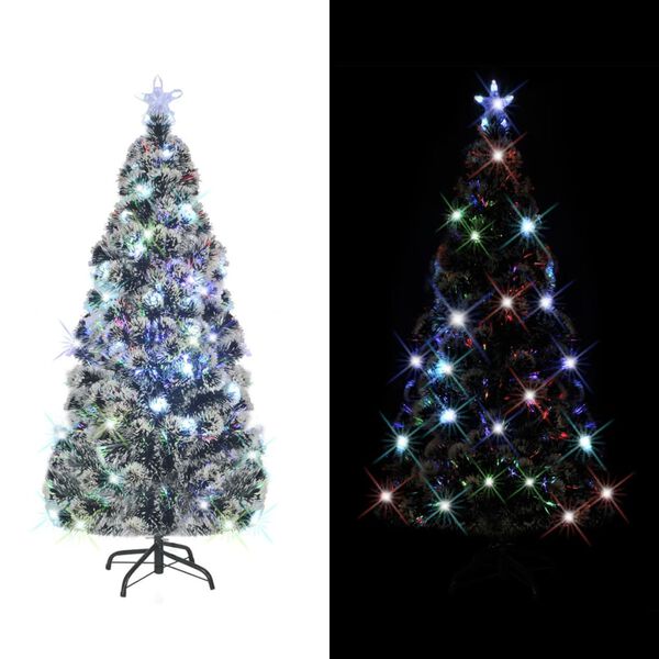 vidaXL &Aacute;rbol de Navidad preiluminado con soporte y LED fibra &oacute;ptica 180 cm
