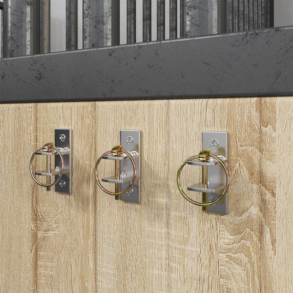 vidaXL Ganchos de pared para cubos 3 uds acero plateado y marr&oacute;n