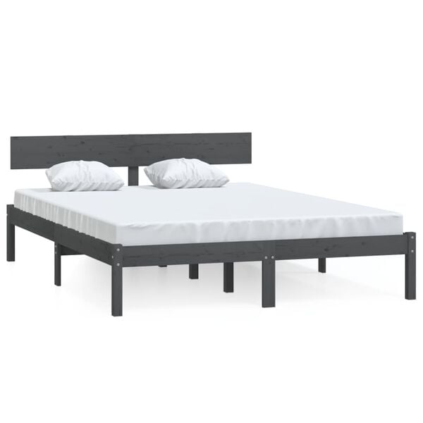 vidaXL Estructura de cama sin colch&oacute;n madera maciza gris 140x190 cm