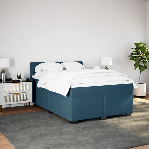 vidaXL Cama box spring con colch&oacute;n terciopelo azul 140x200 cm