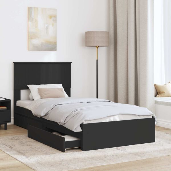 vidaXL Cama con almacenamiento Negro 90 x 190 cm Madera de ingenier&iacute;a