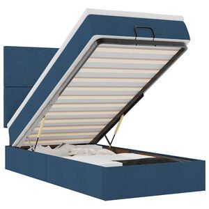 vidaXL Cama otomana con colch&oacute;n y luces LED azul 90x200 cm Tela