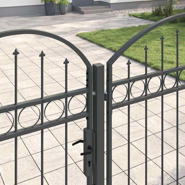 vidaXL Puerta de valla jard&iacute;n con parte superior arqueada Gris