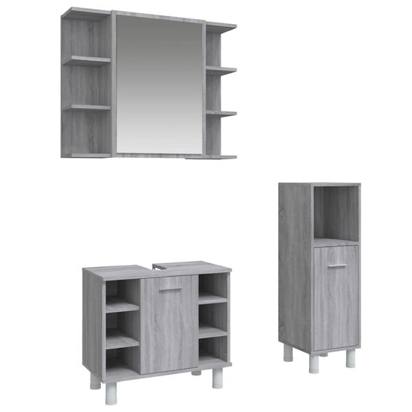 vidaXL Set de muebles de ba&ntilde;o 3 pzas madera contrachapada gris sonoma