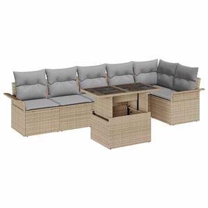 vidaXL Conjunto de sof&aacute; de jard&iacute;n con coj&iacute;n 7 pcs Beige Polirat&aacute;n