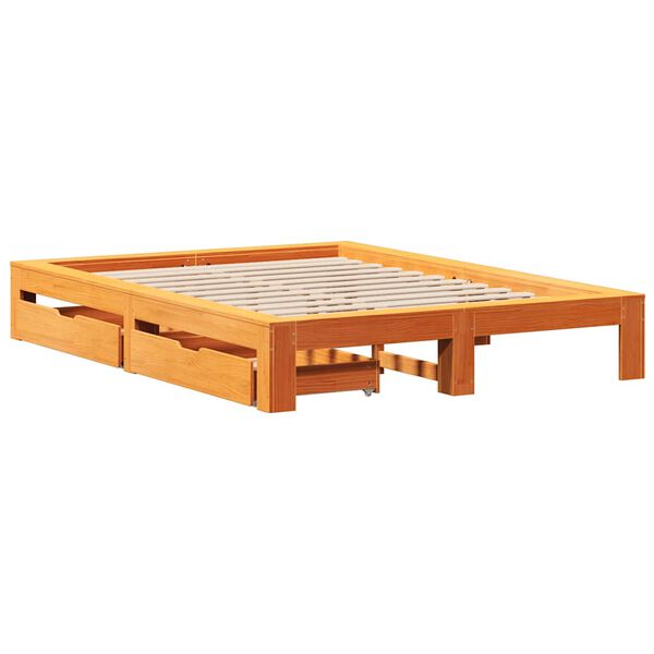 vidaXL Cama sin colch&oacute;n madera maciza de pino marr&oacute;n cera 140x200 cm