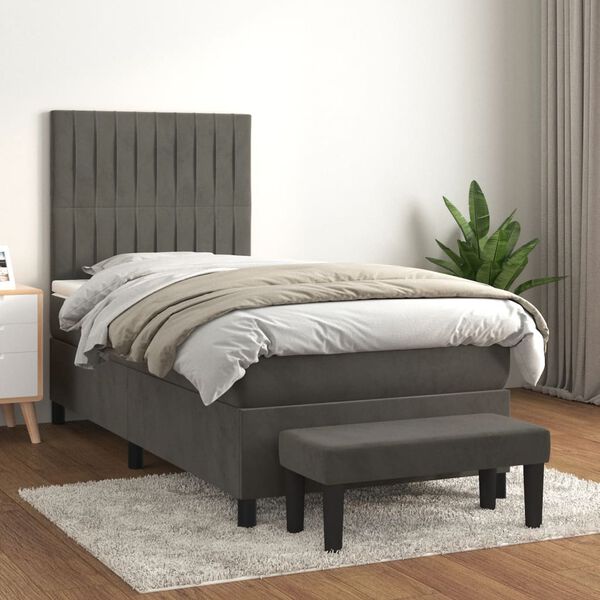 vidaXL Cama box spring con colch&oacute;n terciopelo gris oscuro 90x200 cm