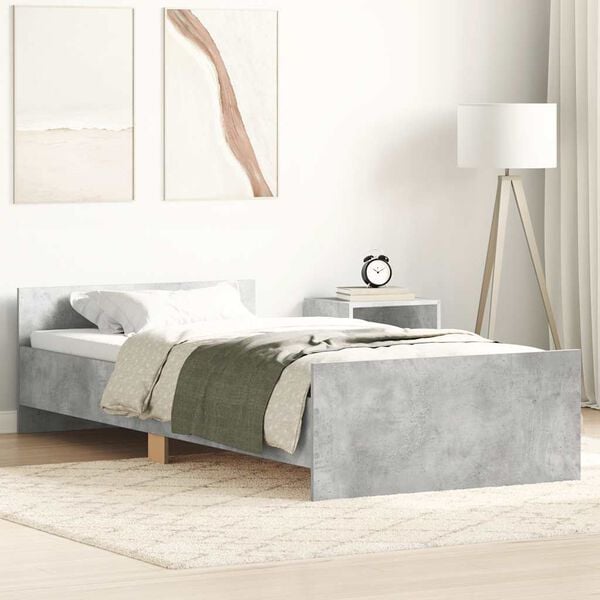 vidaXL Estructura de cama madera de ingenier&iacute;a gris hormig&oacute;n 90x190 cm