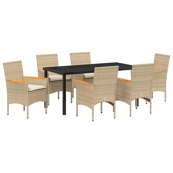 vidaXL Conjunto de Comedor de Jard&iacute;n 7 pcs Beige rat&aacute;n sint&eacute;tico