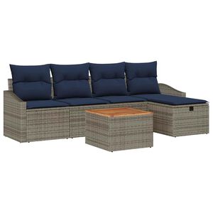 vidaXL Conjunto de sof&aacute;s de jard&iacute;n con coj&iacute;n 6 pcs Gris Polirat&aacute;n