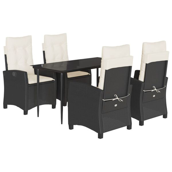 vidaXL Set de muebles jard&iacute;n 5 pzas con cojines rat&aacute;n sint&eacute;tico negro