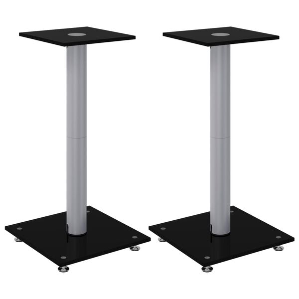 vidaXL Soportes de altavoces 2 uds vidrio templado plata negro 1 pilar