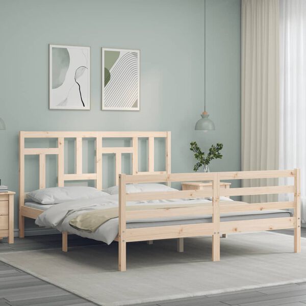 vidaXL Estructura de cama con cabecero madera maciza 160x200 cm