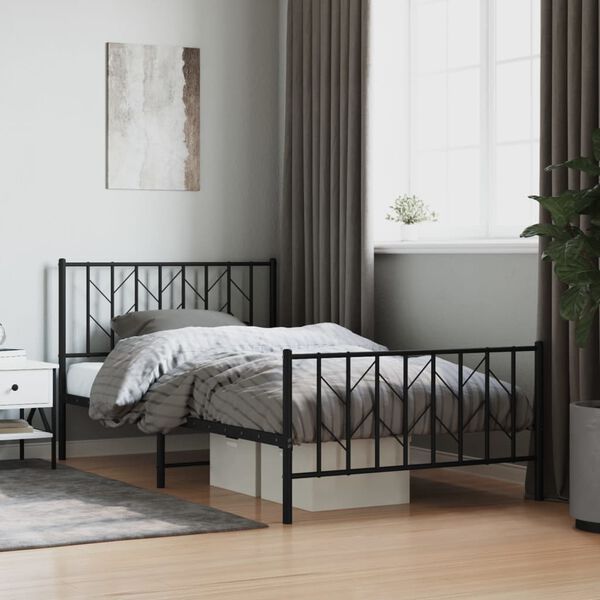 vidaXL Estructura cama sin colchón con estribo metal negro 107x203 cm