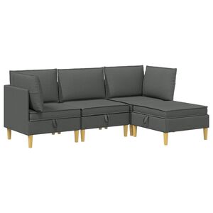 vidaXL Juego de sof&aacute; modular con almacenamiento 4 pcs Gris oscuro Tela