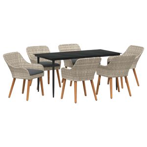 vidaXL Conjunto de Comedor de Jard&iacute;n 7 pcs Gris Claro rat&aacute;n sint&eacute;tico