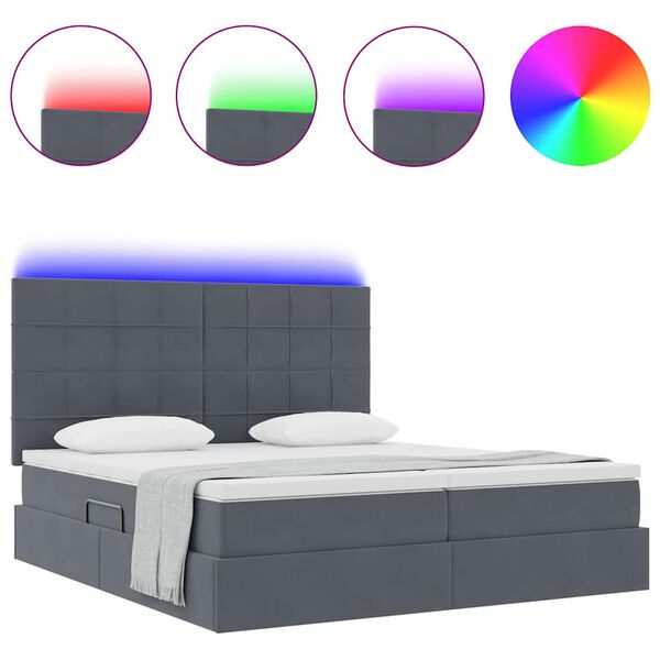 vidaXL Cama con tira de luces LED Gris oscuro 200 x 200 cm Terciopelo