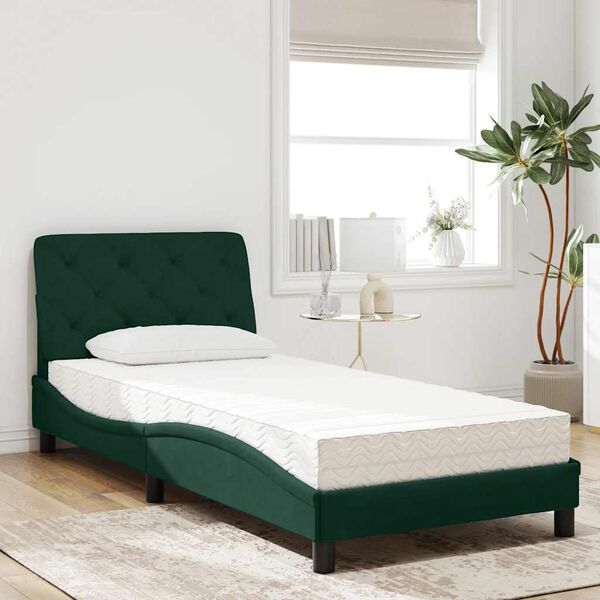 vidaXL Cama con colch&oacute;n terciopelo verde oscuro 80x200 cm