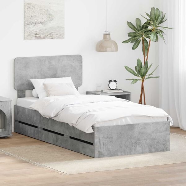 vidaXL Estructura de cama con cabecera Gris Concreto 100 x 200 cm