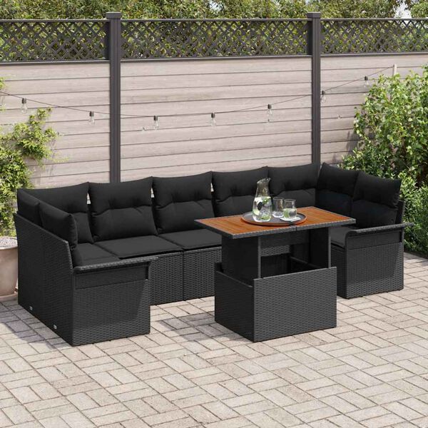 vidaXL Conjunto de sof&aacute; de jard&iacute;n 8 pcs Negro Polirat&aacute;n