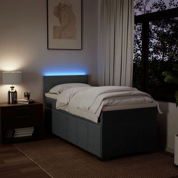 vidaXL Cama box spring con colch&oacute;n tela gris oscuro 90x200 cm