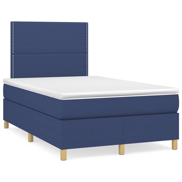 vidaXL Cama box spring con colch&oacute;n y luces LED tela azul 120x190 cm