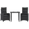 vidaXL Set comedor de jard&iacute;n 3 pzas con cojines rat&aacute;n sint&eacute;tico negro