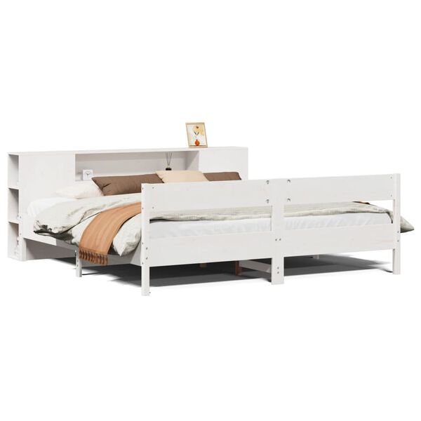 vidaXL Cama con estanter&iacute;a sin colch&oacute;n madera maciza blanca 180x200 cm