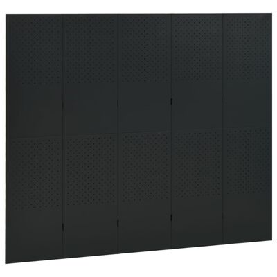 vidaXL Biombos divisores de 5 paneles 2 uds negro acero 200x180 cm