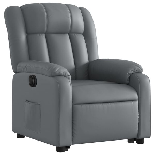 vidaXL Sill&oacute;n reclinable elevable el&eacute;ctrico de cuero sint&eacute;tico gris