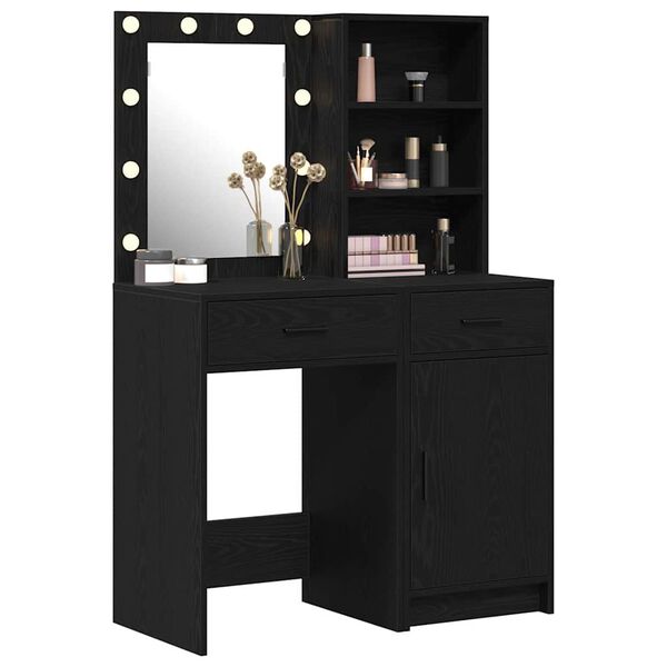 vidaXL Conjunto de mesa de vestidor con LED 2 pcs Roble Negro