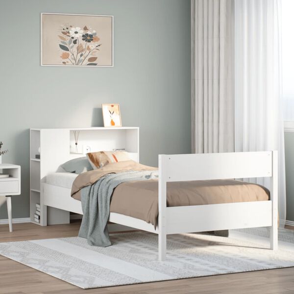 vidaXL Cama con estanter&iacute;a sin colch&oacute;n madera maciza de pino 90x190 cm