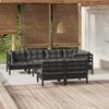 vidaXL Muebles de jard&iacute;n 8 pzas con cojines negro madera maciza pino