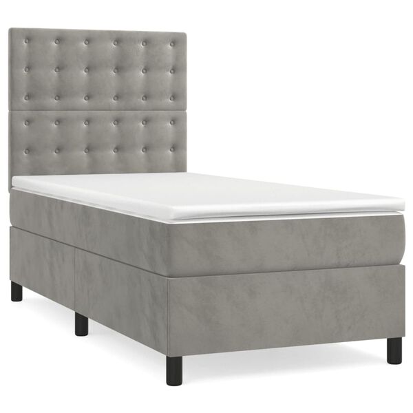 vidaXL Cama box spring colch&oacute;n y LED terciopelo gris claro 80x200 cm