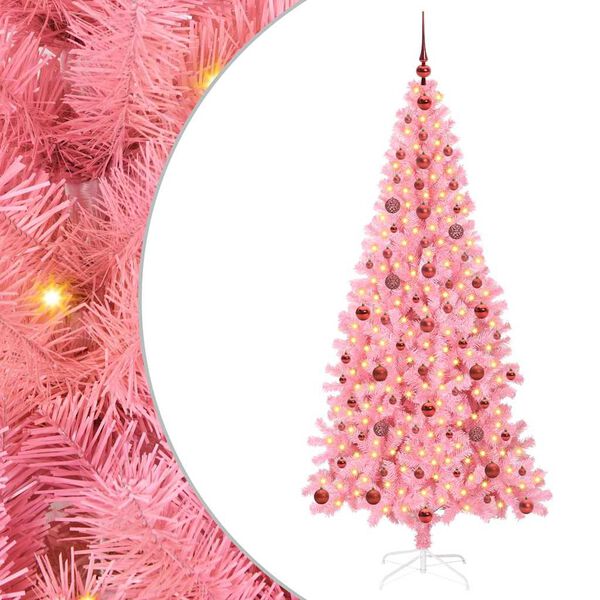 vidaXL Árbol de Navidad con 300 LED con soporte Rosa 210 cm PVC