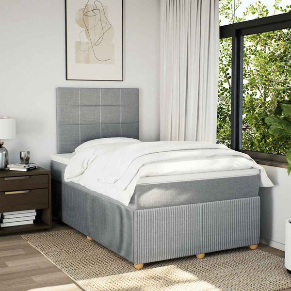 vidaXL Cama box spring con colch&oacute;n tela gris claro 120x200 cm